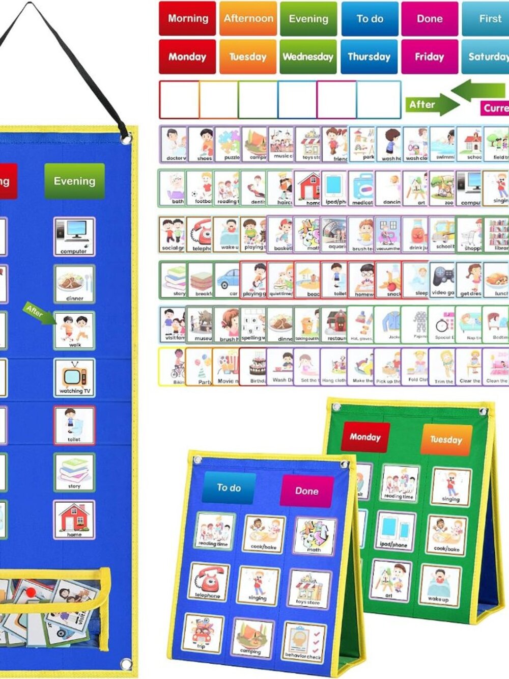 Kids Visual Schedule Calendar Chart, Double Side Autism Daily Chore Routine Char